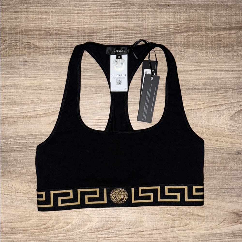💯 NWT AUTH VERSACE BLACK GOLD SPORTS BRA M IT SIZE 3